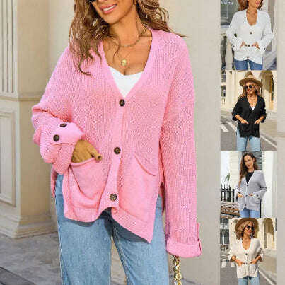 Women's Oversized Cardigan V-Neck Knit Sweater with Pockets Meifu Market