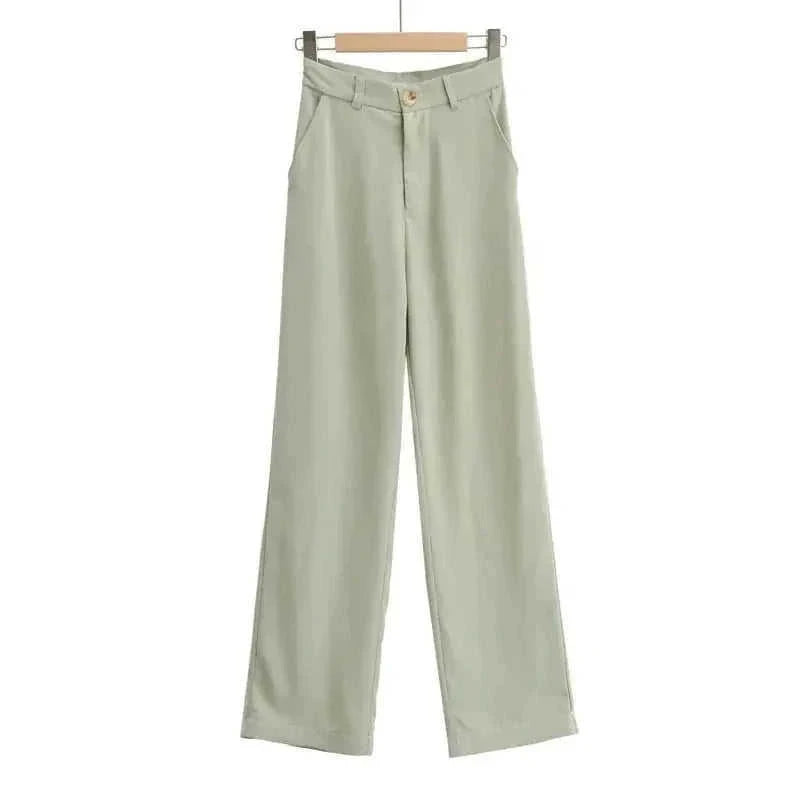 high-waisted wide-leg trousers | wool blend suit pants | pleated front dress trousers | ultrasonic cleaning