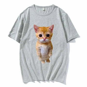 sad crying cat t-shirt | munchkin kitty graphic tee | soft cotton cat meme shirt | ultrasonic cleaning