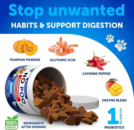 No Poo Chews For Dogs Puppy Coprophagia Stool Eating Deterrent Prevent Dog From Eating Poop Stop Eating Poop Treats With Probiotics & Enzymes Immune Digestive Gut Health Support Supplement Meifu Market