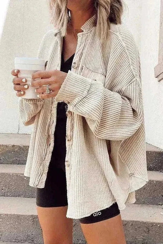 Button Shirt Jacket Women Lapel Long Sleeve Blouse Fashion Jacket Tops - Meifu Market
