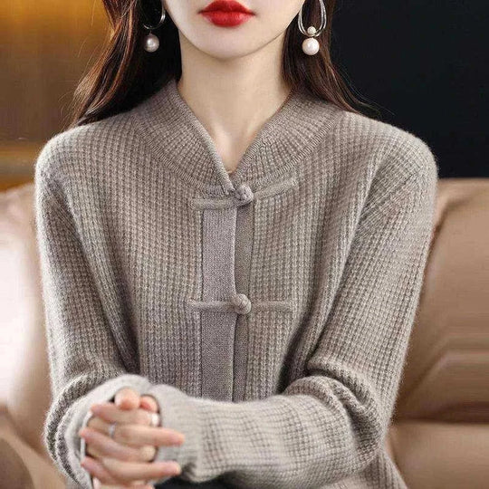 womens cashmere cardigan | chinese retro buckle cardigan | soft cashmere sweater | energy saving