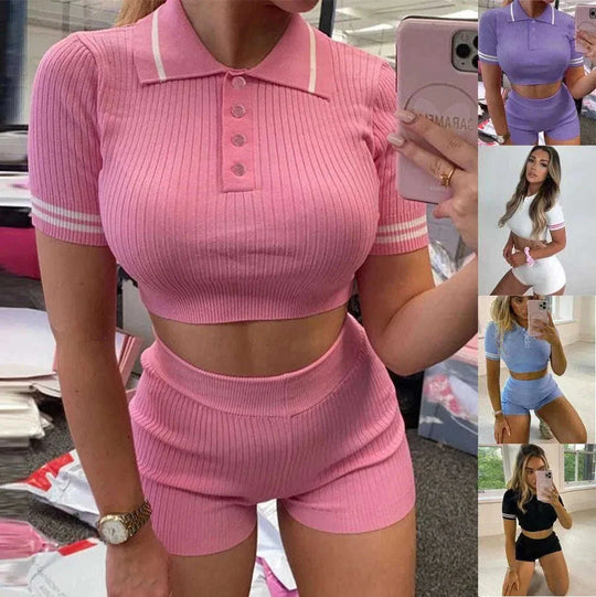 stretchable crop sweater set | breathable cotton blend | summer fashion outfit | energy saving