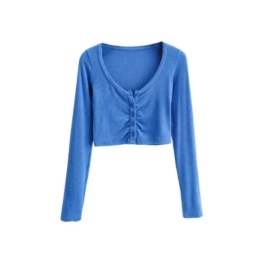 stretchable crop top | slim-fit long sleeve tee | breathable cotton fabric | energy saving