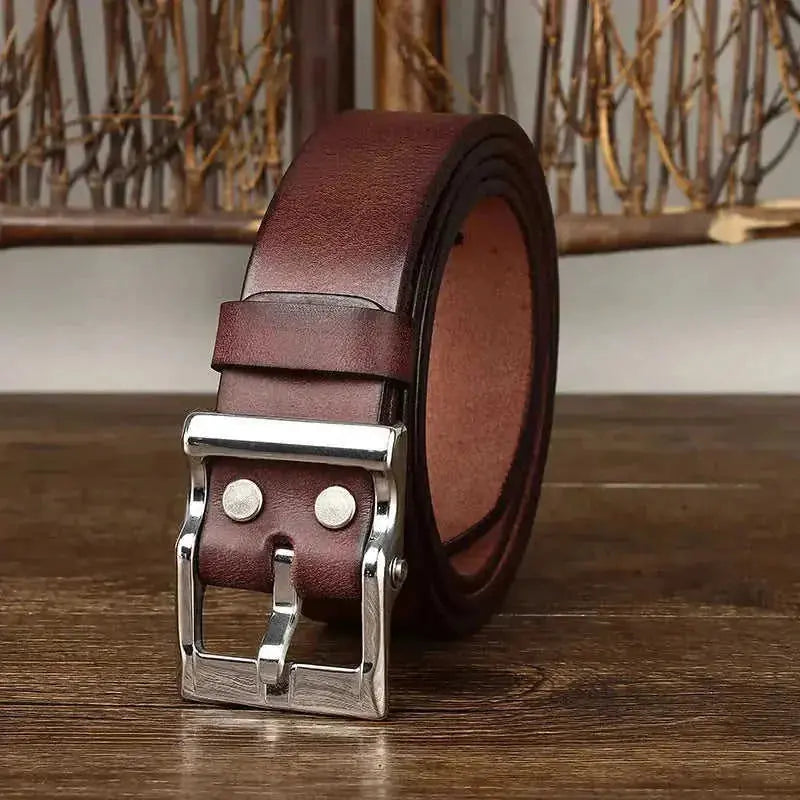 Men's Retro Leather All-match First Layer Cowhide Stainless Steel Buckle Belt 110cm - men's retro leather all-match first ...