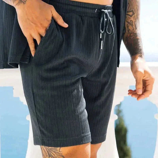 quick-dry fabric shorts set | linen blend summer suit | mens matching shirt shorts set | energy saving