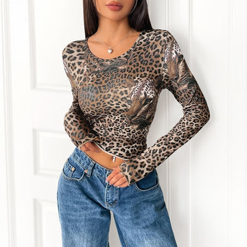 Women's Vintage Leopard Print Long-sleeved T-shirt Meifu Market