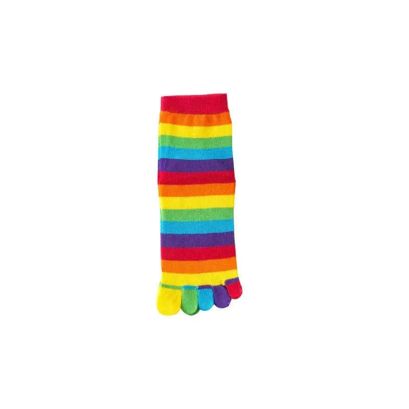 five-toe socks for women | breathable cotton blend material | rainbow striped ankle socks | energy saving