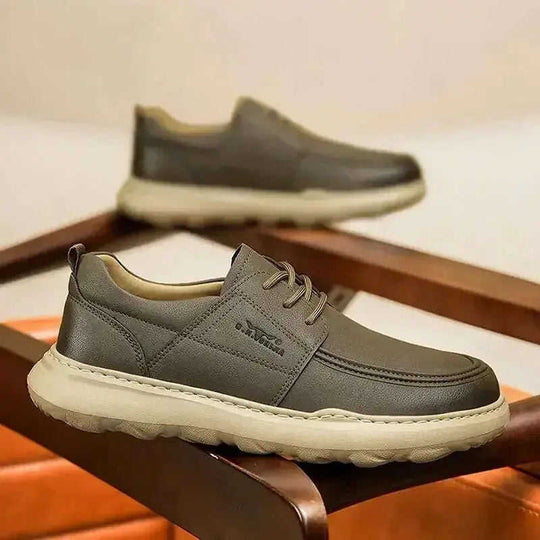 Autumn New Casual Leather Shoes Men's Fashionable All-match Fashionable Shoes Lightweight Gray - alternative view