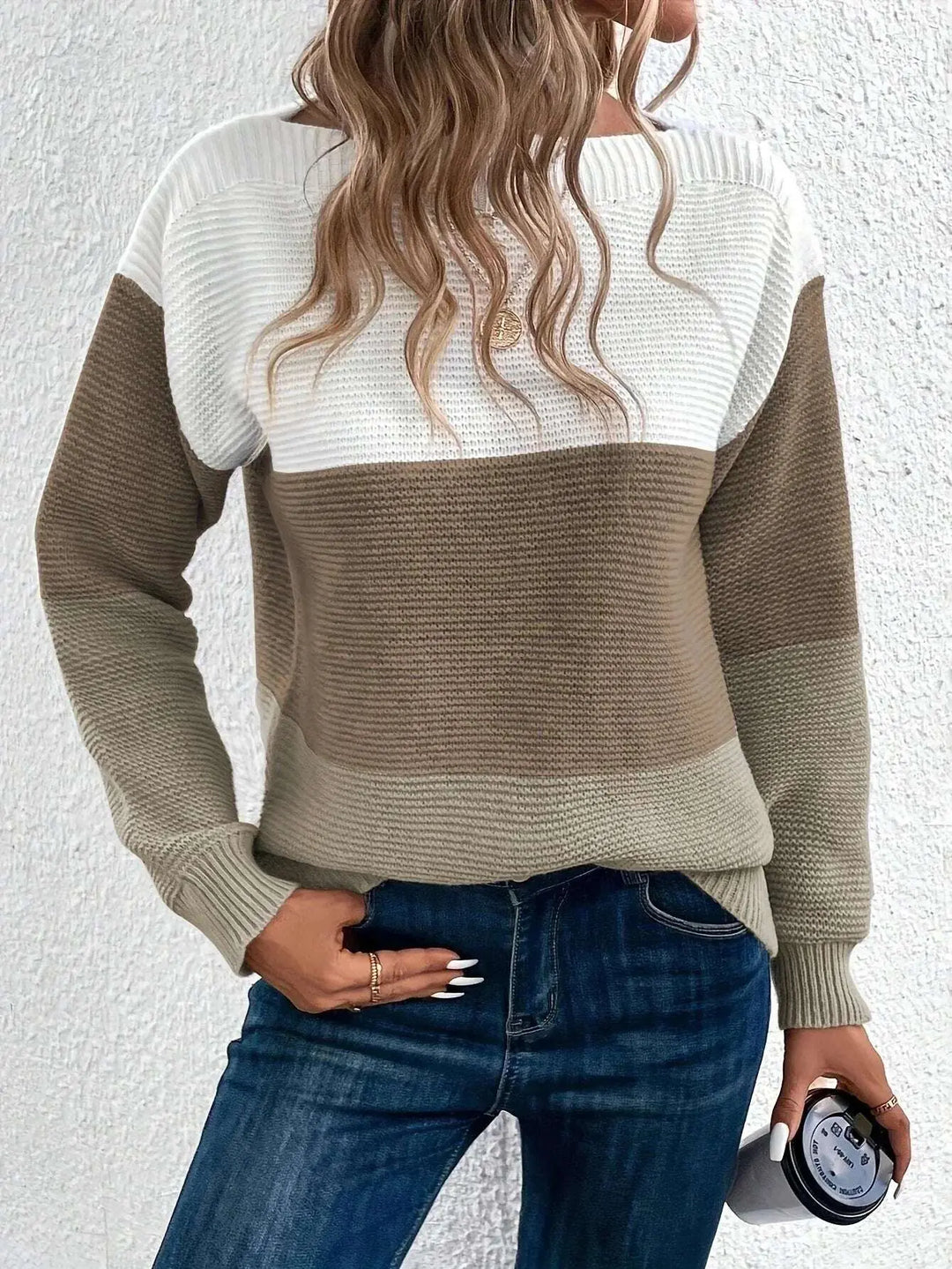 Pullover Knitted Sweater Fashion Round Neck Splicing Knitwear Loose Top Women's Clothing Meifu Market