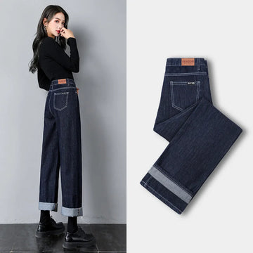 high-waisted straight-leg jeans | loose fit women jeans | slimming wide-leg pants | ultrasonic cleaning