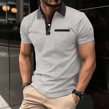 slim fit polo shirt for men | breathable cotton blend fabric | short sleeve t-shirt with pocket | energy saving