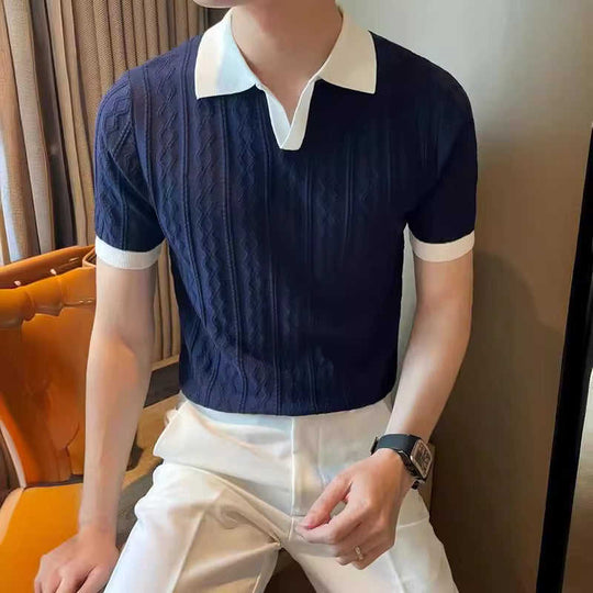 Jacquard Polo Slim-Fit — Men's Stretch Knit for Smart Casual