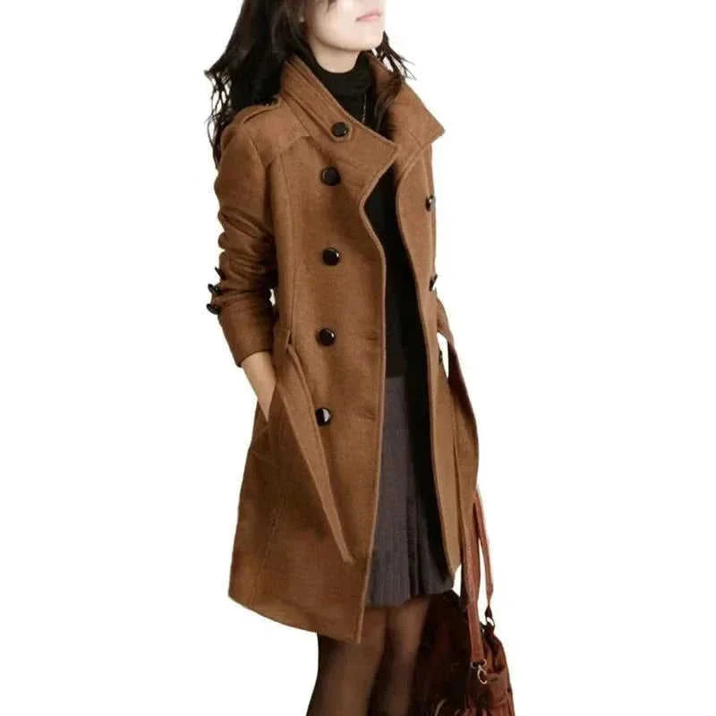womens wool trench coat | double-breasted wool coat | warm winter trench coat | ultrasonic cleaning