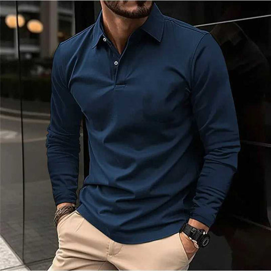 Buckle European And American Men's Daily Casual Polo Collar Long Sleeve Polo Wear - Meifu Market
