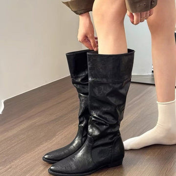 Small Retro Pointed Height Increasing Insole Boots Below The Knee High Meifu Market