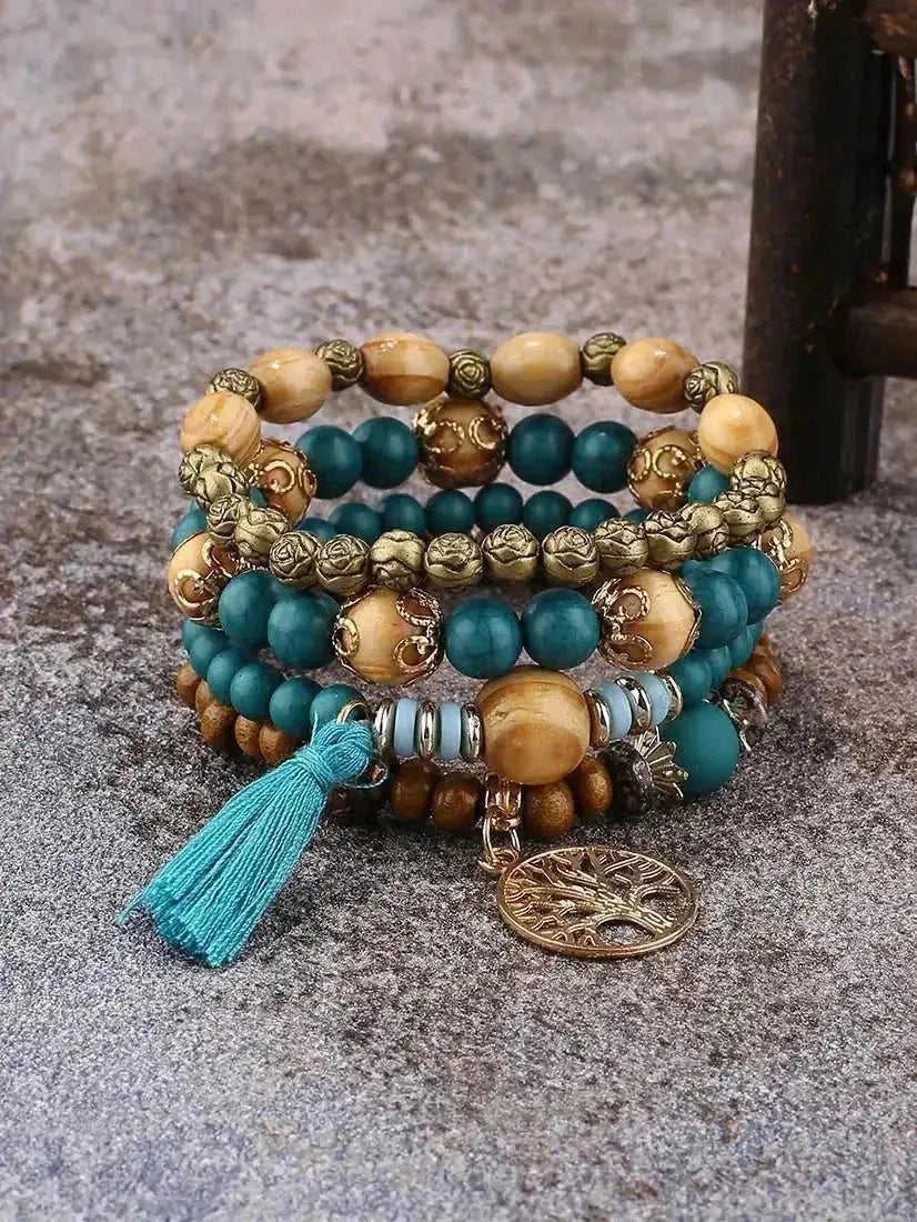 elastic bangle bracelet set | wooden beads jewelry | adjustable tree of life bracelet | energy saving