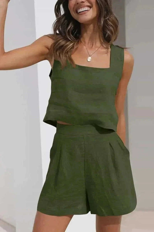 square neck top and shorts set | polyester spandex lounge set | summer casual two piece outfit | ultrasonic cleaning