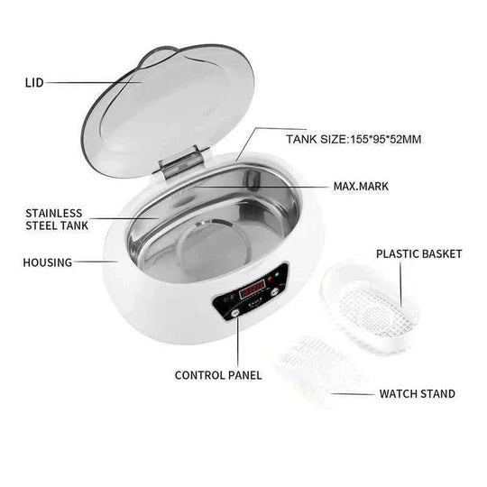 stainless steel tank construction | 600ml capacity ultrasonic cleaner | jewelry and glasses cleaner | energy saving