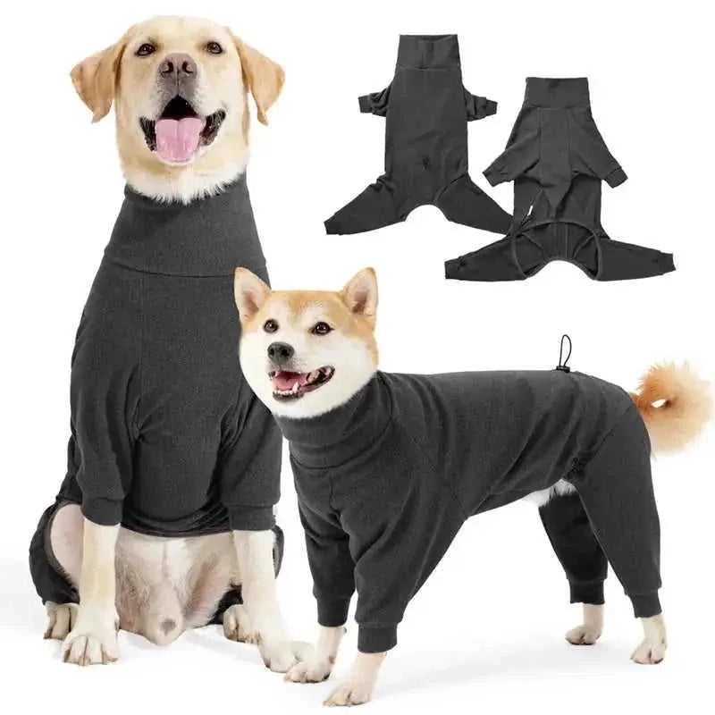 Dog Four-legged Clothes High Collar Warm Cold-proof Polar Fleece Dog Clothes Dark Gray - angle view with puppy clothes hal...