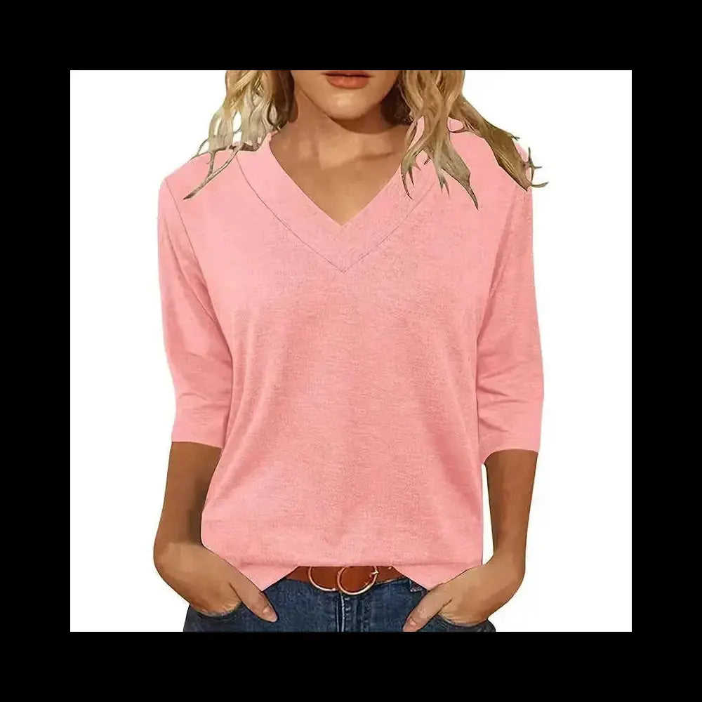 3 Pack 3 4 Sleeve Shirts For Women V Neck T Shirt Fall Casual Tops Basic Base Layer Undershirts Tees - back view...