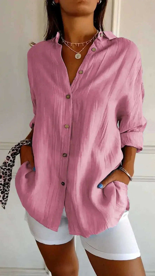 Lapel Long Sleeve Shirt Women's Single-breasted Pleated Shirt Meifu Market