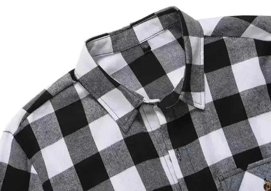 A Long-sleeved Pocket Checked Shirt With A Lapel For Young Men In Autumn And - view 6 (material: cotton | color: white,...