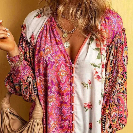 floral print blouse for women | lightweight cotton fabric | long sleeve floral shirt | ultrasonic cleaning