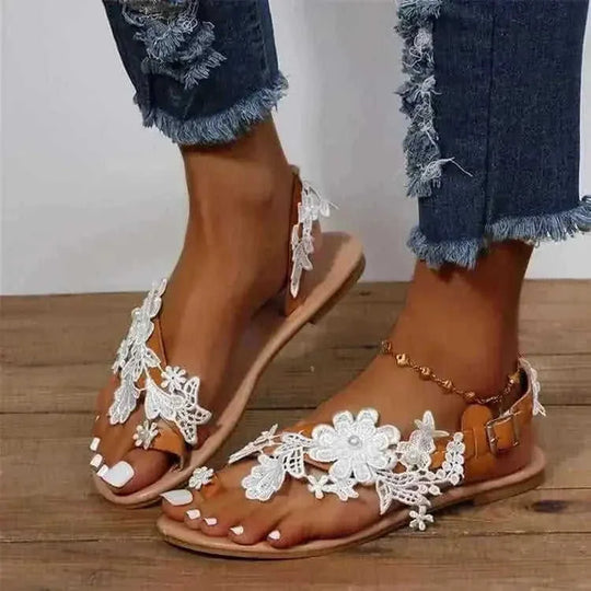 lace-up sandals for women | floral ankle strap sandals | flat beach shoes summer | ultrasonic cleaning