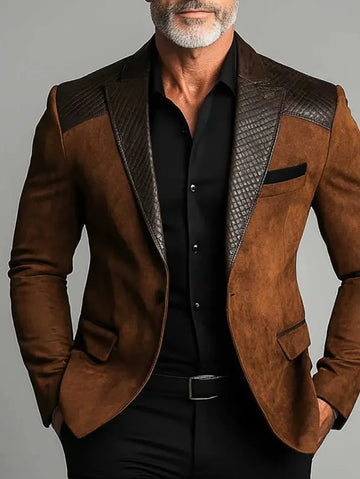 brown suede blazer | textured leather accents | premium suede jacket | ultrasonic cleaning