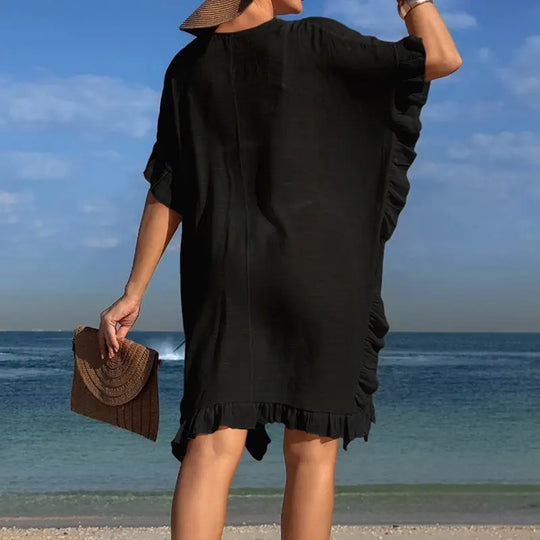 Cutout Hand-Knitted Floral Casual Tunic Dress White - in use demonstration