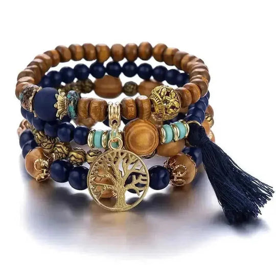 elastic bangle bracelet set | wooden beads jewelry | adjustable tree of life bracelet | energy saving