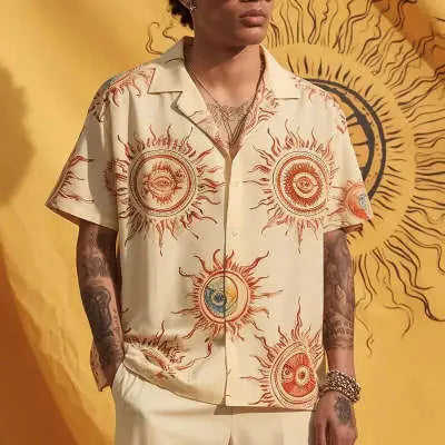 Printed Casual Fashion Mens Short-Sleeve Shirt M - side view showing details