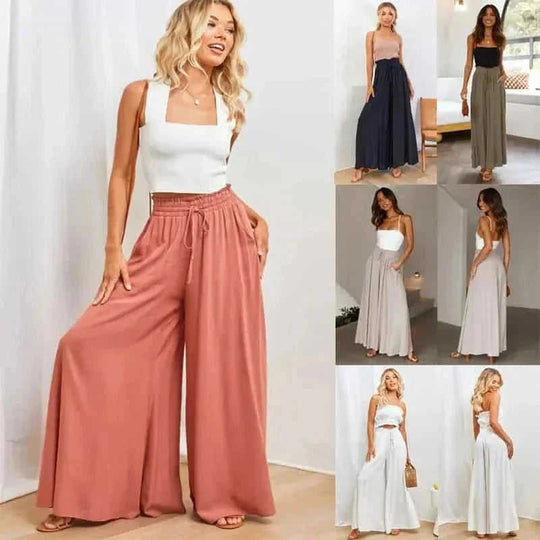 high-waisted wide leg pants | soft cotton blend fabric | elastic waistband sweatpants | ultrasonic cleaning