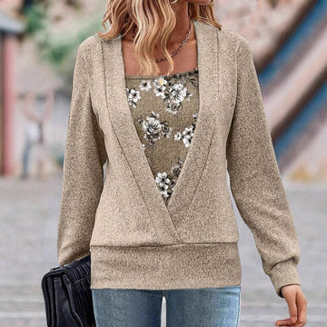 Women's V-neck Long-sleeved False Two-piece Suit Top Meifu Market