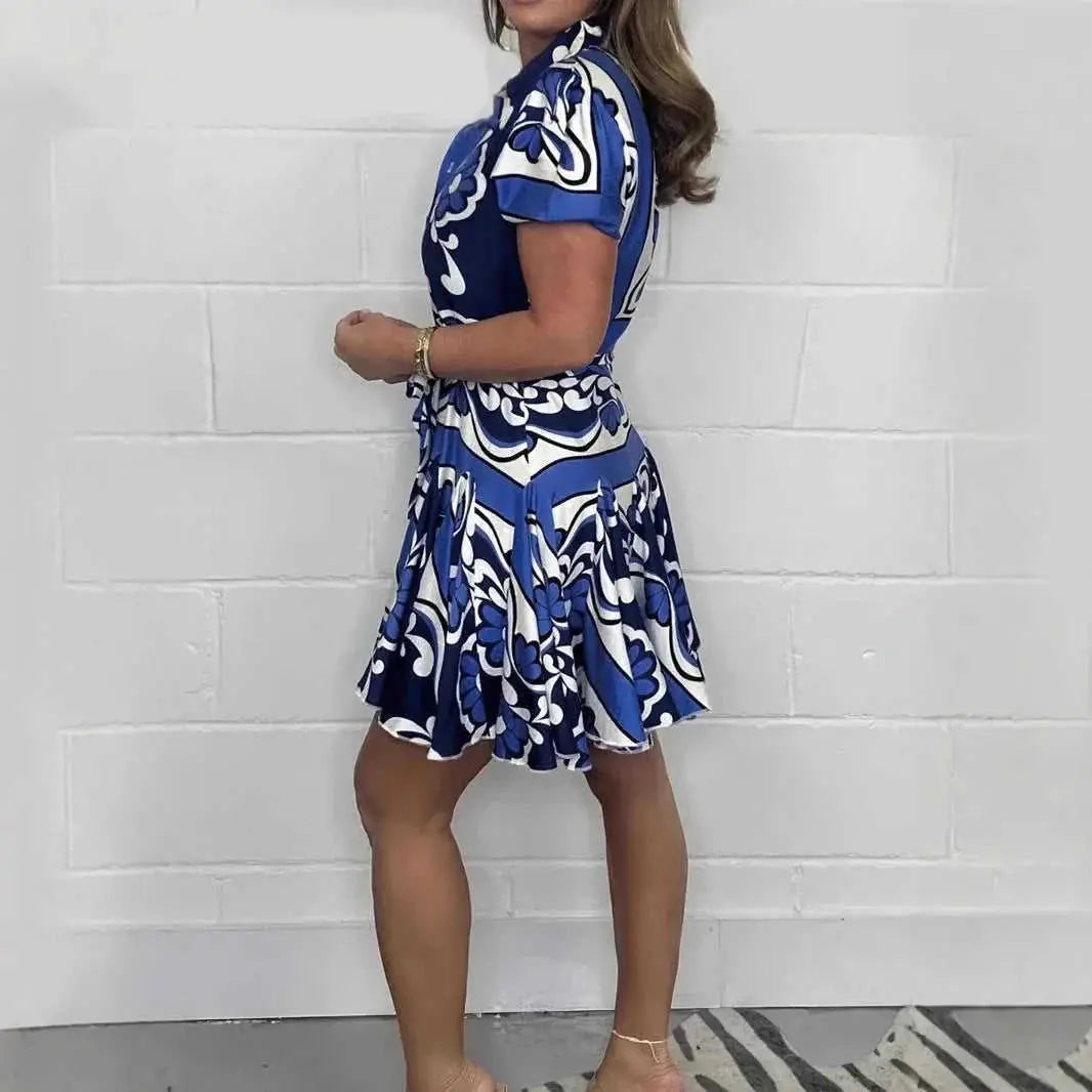 Printed V-neck Short Sleeve Vacation Style Women's Dress XL - scale comparison view