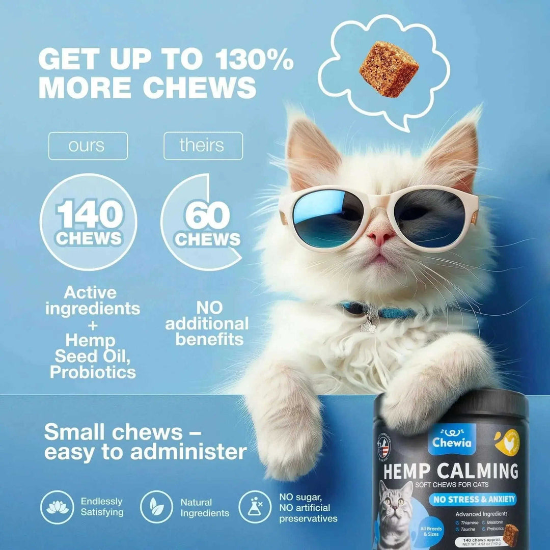 Cat Calming Treats Hemp Calming Care For Cats Cat Melatonin Soft Chews With Hemp Seed Oil And Probiotics Cat Anxiety Relie...
