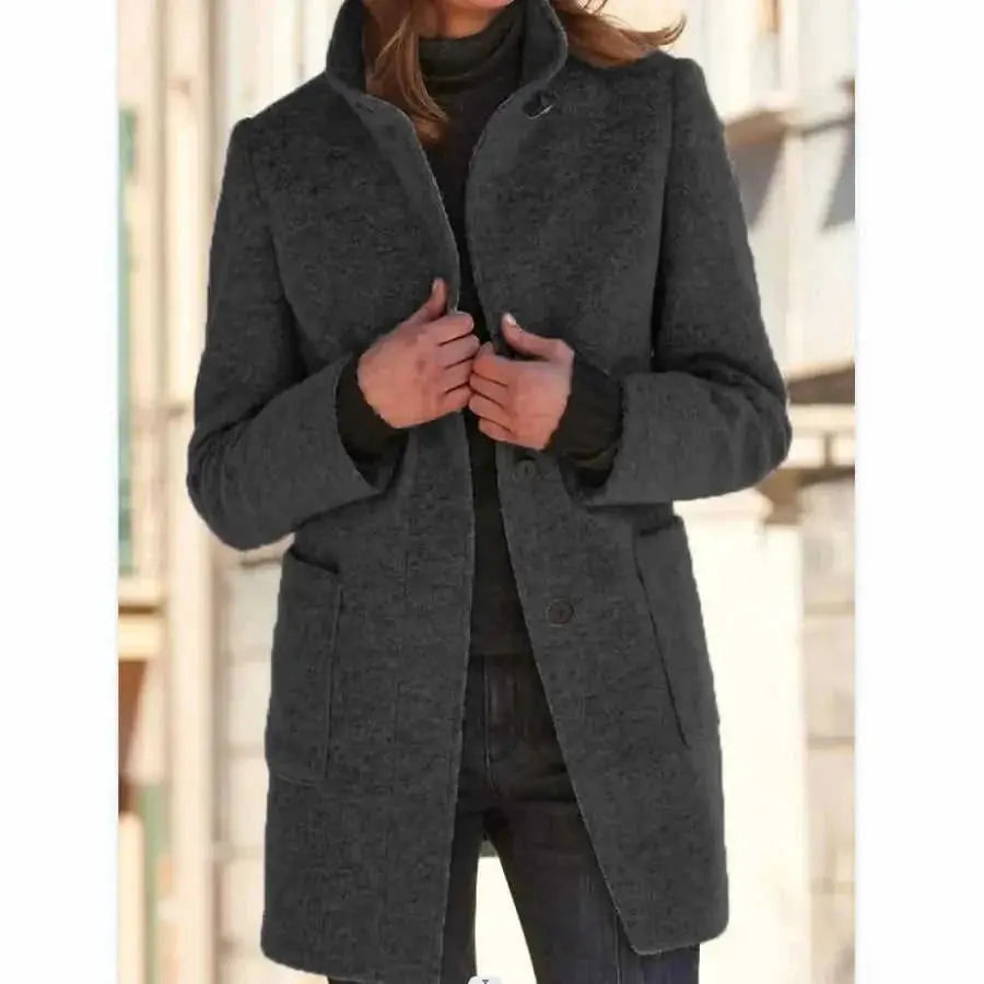 heavy wool blend coat | double-breasted wool coat | mid-length winter coat women | ultrasonic cleaning