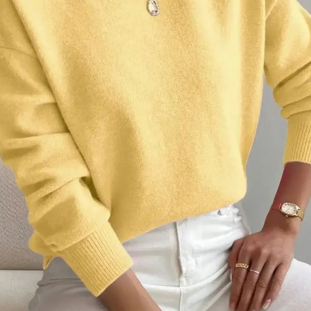 Autumn And Winter Half-high Collar Pullover Women's Fashion Solid Color Loose Knitted Top Meifu Market