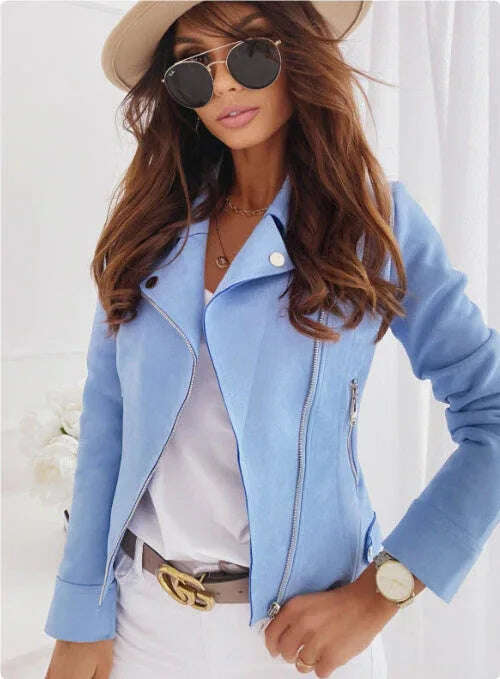 Zip-up Lapel Jacket With Pockets Ins Fashion Long Sleeve Short Tops Women's Clothing Meifu Market