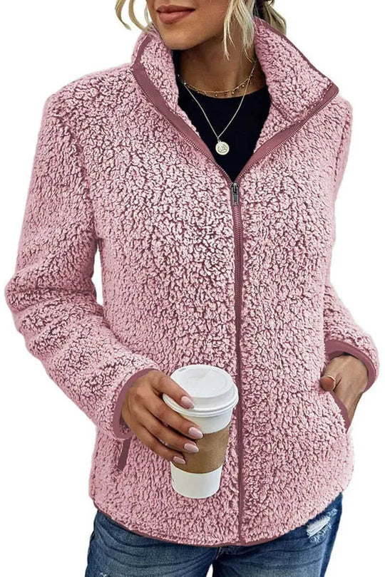 Fall Winter Warm Sweatshirt Stand Collar Solid Color Top Sweater Women's Casual Fashion Long Sleeve Zipper Bubble Velvet Coat Tops Meifu Market