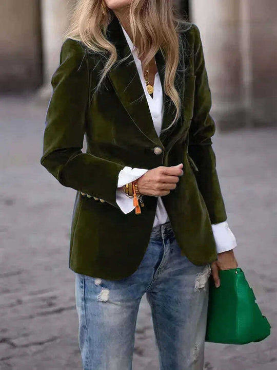 Women's Velvet Blazer Slim Fit Single Breasted Suit Jacket Meifu Market