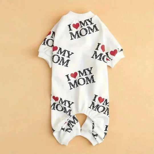 I Love My Mom" Print Pet Shirt for Dogs & Cats - Lightweight Summer Apparel, White with Black Lettering & Red Hearts, Soft...