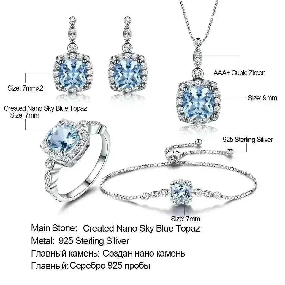 925 Sterling Silver Necklace Sky Blue Topaz Four-Piece Set - Meifu Market