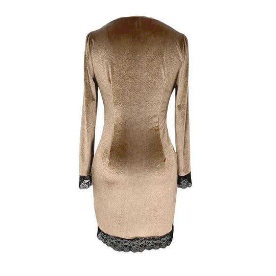 Women's Sexy V-Neck Bodycon Short Dress With Lace Trim And Button Details Long Sleeve Spring Summer Mini Dress Meifu Market