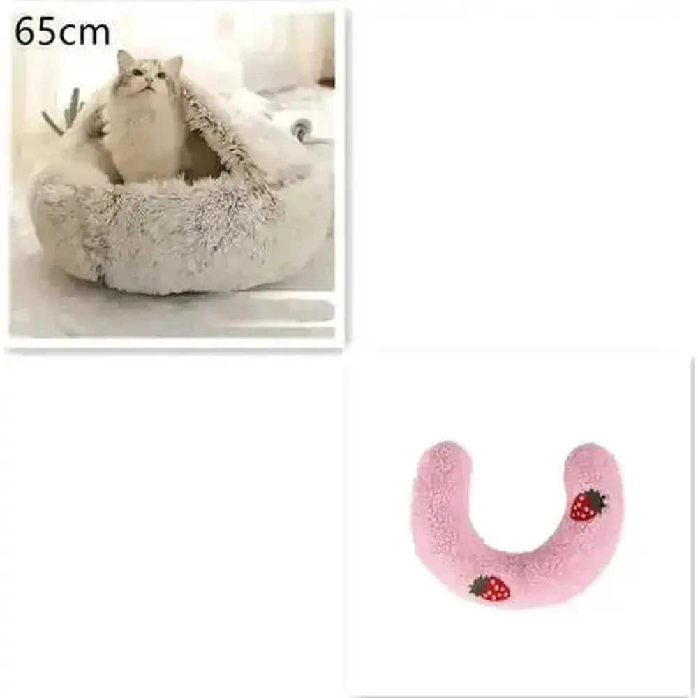 2-in-1 Dog & Cat Bed - Round Plush Warm Winter Pet House - view 27 (material: fleece, cotton | pattern: check | season:...