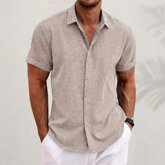 Men's Solid Color Loose Linen Short-sleeved T-shirt White - color variant display