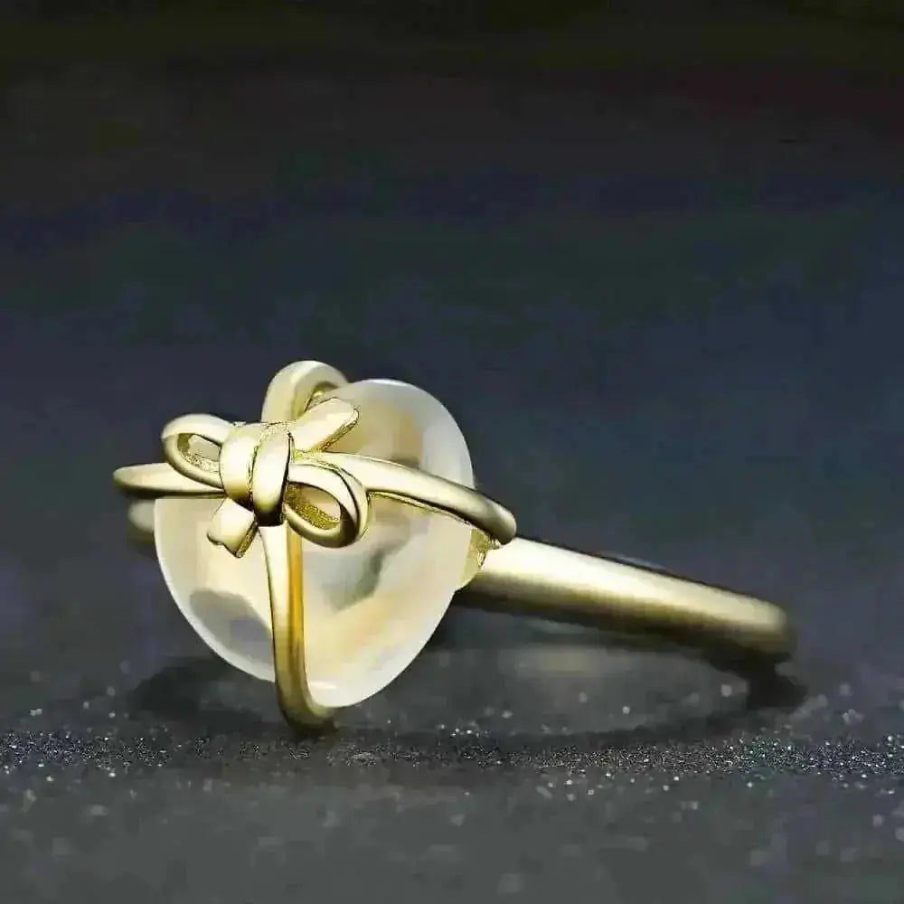 925 Sterling Silver Citrine Ring - Natural Lemon Crystal Love Bow with 14K Gold Plating - back view (color: gold, silver...