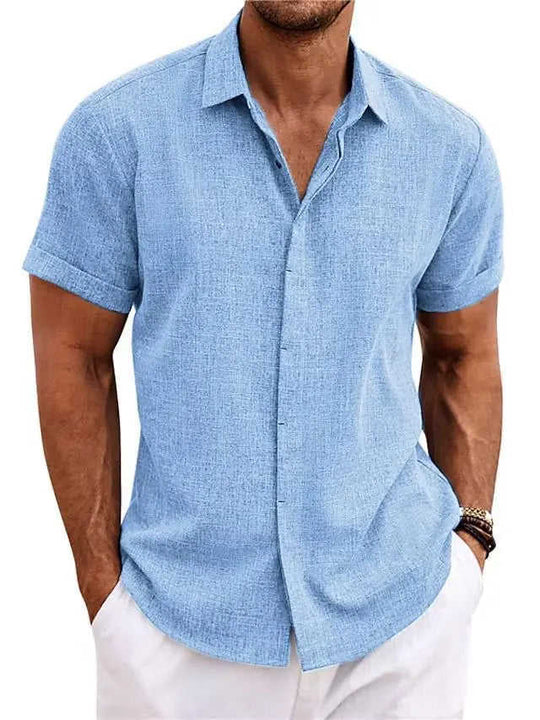 Men's Solid Color Loose Linen Short-sleeved T-shirt White - color variant display