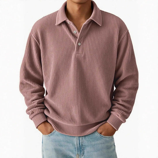 New Solid-color Slightly Mature Casual Corduroy Striped Vintage Top Dark Blue - side view showing details